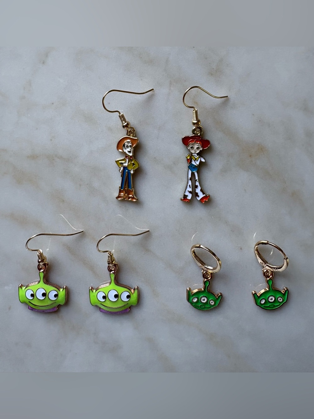 Disney Cartoon Kids Toy Story Jessie and Alien Character Earrings - 3 Pairs